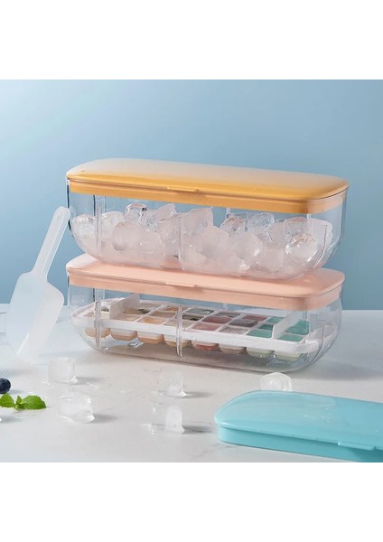 Buz Kazıyıcı 2 In 1 Buz Küpü Tepsileri Silikon Alt Buz Küpü Saklama Kabı Kapaklı Kutu Soğuk Içecekler Için Buz Kalıp Makineleri Mutfak Bar Aracı (Yurt Dışından) fırsatları