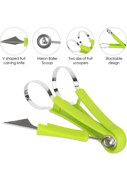Aa Kavun Baller Kepçe Seti, Profesyonel 4 In 1 Paslanmaz Çelik Karpuz Kesici Meyve Oyma Aletler Set, Meyve Scooper Tohum Sökücü (Yurt Dışından) modelleri