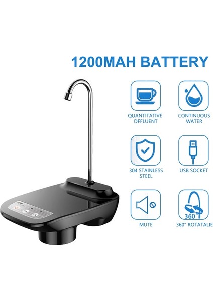 Siyah Elektrikli Su Sebili Pompası Otomatik Su Kovası Şişe Pompası USB Şarj Edilebilir Namlulu Su Galon Pompası Standı ile (Yurt Dışından)