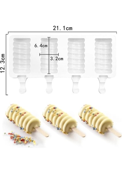 C 4/8 Delik Dondurma Kalıp Gıda Sınıfı Silikon Buz Pop Küp Popsicle Kalıp Sopalarla Tatlı Dıy Magnum Kek Kalıbı Dondurma Yapma Makinesi (Yurt Dışından)
