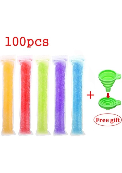 100 Adet ve 1 Adet Funne 55X280MM Tek Kullanımlık Buz Popsicle Çanta Buz Pop Kalıp Çanta Dondurma Çubukları Dondurucu Tüpler Meyve Yoğurt Smoothies Çanta Için Silikon Huni ile (Yurt Dışından)