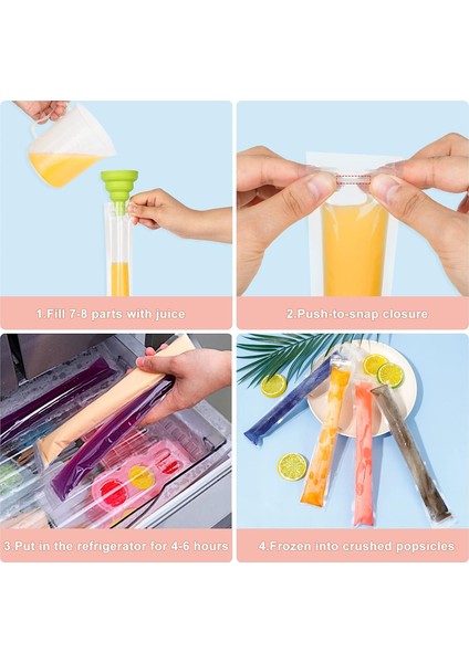100 Adet ve 1 Adet Funne 55X280MM Tek Kullanımlık Buz Popsicle Çanta Buz Pop Kalıp Çanta Dondurma Çubukları Dondurucu Tüpler Meyve Yoğurt Smoothies Çanta Için Silikon Huni ile (Yurt Dışından) fırsatları