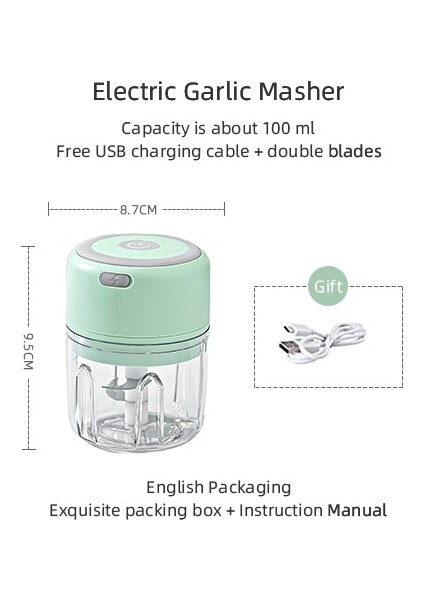 250 ml Yeşil 100/250 ml Elektrikli Sarımsak Ezici Sarımsak Presi Sebze Biber Et Sarımsak Soğan Kıyıcı Basın USB Ezici Makinesi Mutfak Aletleri (Yurt Dışından)
