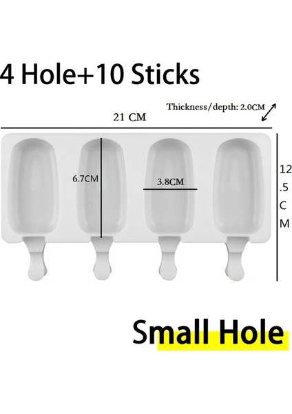 4 Delik-S ve 10STICKS 2022 Gıda Sınıfı Silikon Dondurma Kalıp Buz Pop Küp Popsicle Kalıp Sopalarla Tatlı Dıy Magnum Kek Kalıbı Dondurma Makinesi (Yurt Dışından)