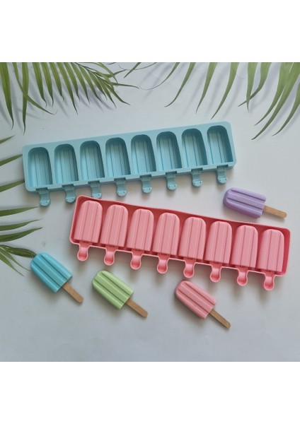 012 Mavi 8-Kavite Silikon Dondurma Kalıp Elmas Çift Oluk Dıy Ev Yapımı Popsicle Kalıpları Tatlı Buz Pop Lolly Maker Yeniden Kullanılabilir Aracı (Yurt Dışından)