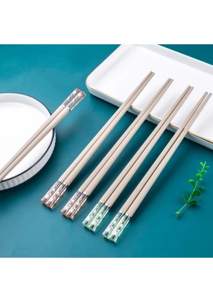 Yeşil 1 Çift Japon Tarzı Sakura Küf Geçirmez Yemek Çubukları 24 cm Alaşım Amber Aigh Sıcaklığa Dayanıklı Suşi Gıda Ev Yemek Çubukları (Yurt Dışından)