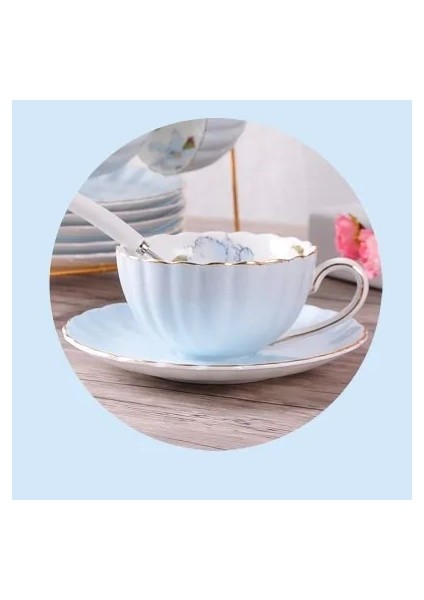 1 Adet-B 1-6 Adet Pembe Romantik Kabak Kahve Fincan Seti Mutfak Aksesuarları Kemik Çini Seramik Çay Bardağı Organizatör Ingilizce Öğleden Sonra Kırmızı Çay (Yurt Dışından)
