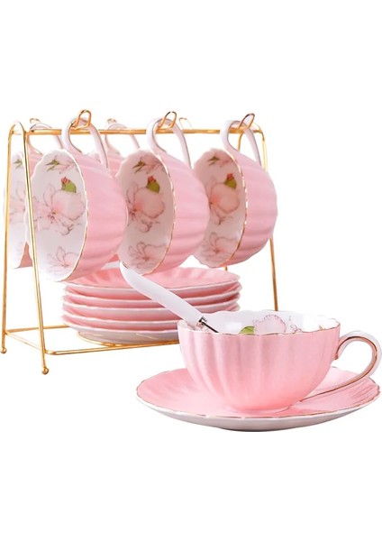 1 Adet-B 1-6 Adet Pembe Romantik Kabak Kahve Fincan Seti Mutfak Aksesuarları Kemik Çini Seramik Çay Bardağı Organizatör Ingilizce Öğleden Sonra Kırmızı Çay (Yurt Dışından) fiyatları