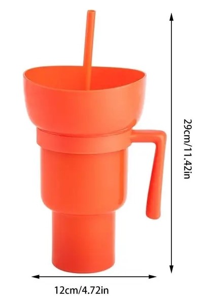 Orange 2 In 1 Snackies Cup Top Snack Bowl Içecek Bardaklarında Taşınabilir Sıçramaya Dayanıklı Sızdırmaz Patlamış Mısır Stadyum Tumbler Pipetli Sinema Gezisi (Yurt Dışından)