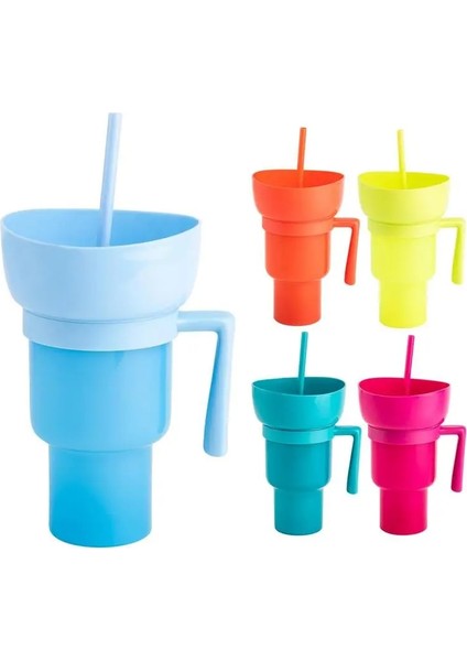 Orange 2 In 1 Snackies Cup Top Snack Bowl Içecek Bardaklarında Taşınabilir Sıçramaya Dayanıklı Sızdırmaz Patlamış Mısır Stadyum Tumbler Pipetli Sinema Gezisi (Yurt Dışından)