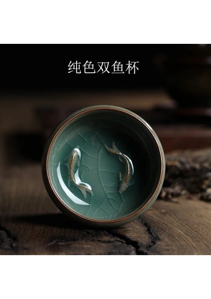 63MLX1 Çin Longquan Seladon Porselen Çin Çay Bardağı ve Tabağı Çay Altın Balık ile Kase 60 ml Seladonlar Crackle Çay Bardağı (Yurt Dışından)