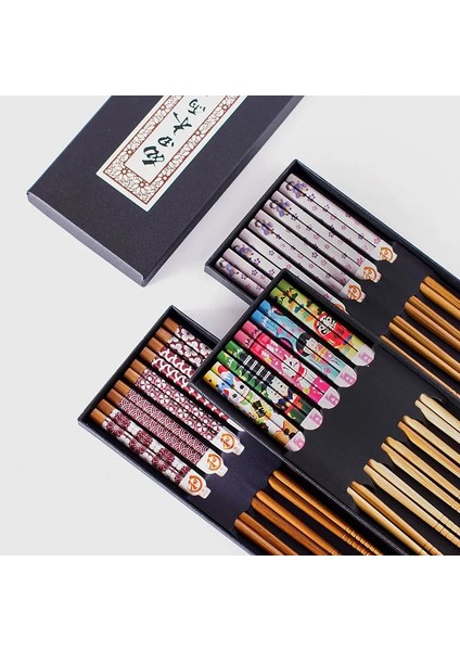 Yeni E 5 Çift 5 Çift El Yapımı Doğal Bambu Ahşap Çubuklar Kullanımlık Suşi Gıda Sopa Hediye Sofra Kore Çubuklarını Set Sevimli Yemek Çubukları (Yurt Dışından)