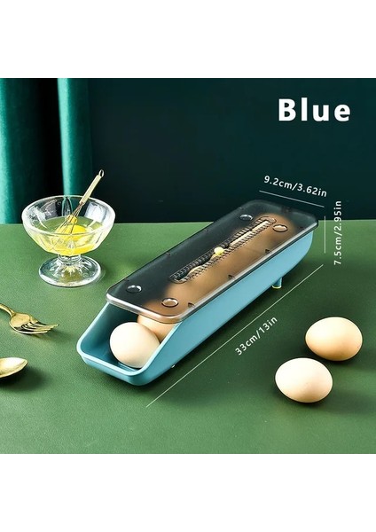 Mavi Otomatik Yuvarlanan Yumurta Saklama Kutusu Plastik Saklama Kabı Mutfak Buzdolabı Depolama Organizasyonu Yumurta Tutucu Sepet Karton Tepsi (Yurt Dışından)