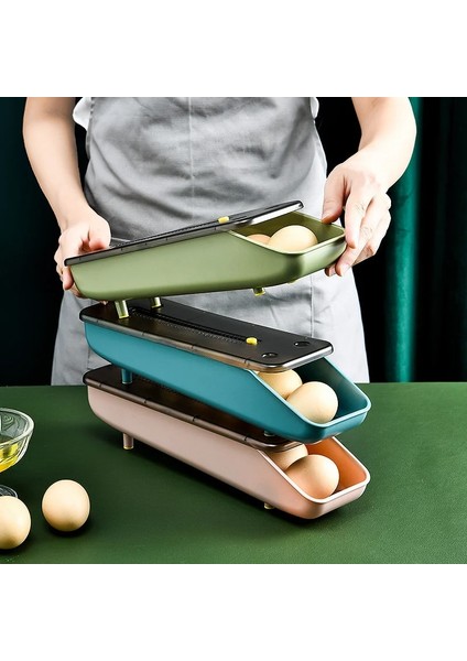 Mavi Otomatik Yuvarlanan Yumurta Saklama Kutusu Plastik Saklama Kabı Mutfak Buzdolabı Depolama Organizasyonu Yumurta Tutucu Sepet Karton Tepsi (Yurt Dışından) fırsatları