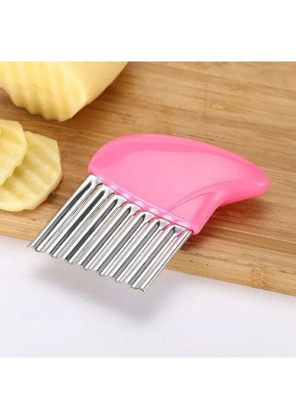 Pembe Paslanmaz Çelik Patates Kesici Dalgalı Bıçak Çip Kızartma Makinesi Patates Kızartması Kıyıcı Mutfak Bıçağı Kıyıcı Fransız Kızartma Makinesi Araçları (Yurt Dışından)
