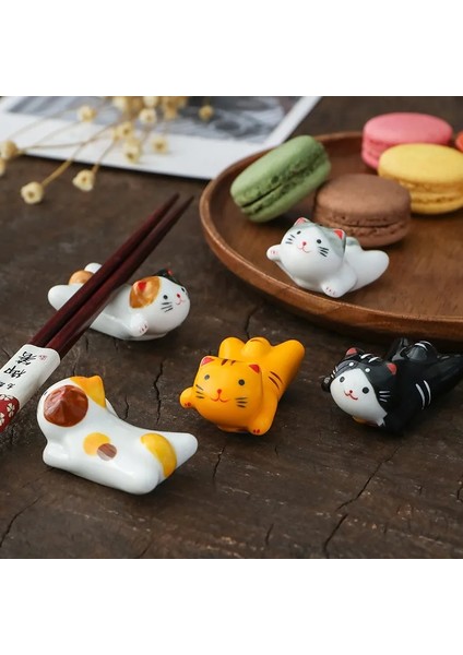 06 Japon Tarzı Sıraltı Seramik Sevimli Kedi Çubuk Tutucu Sofra Restoran Mutfak Için Basit Oval Kaşık Braketi Gereçler (Yurt Dışından)