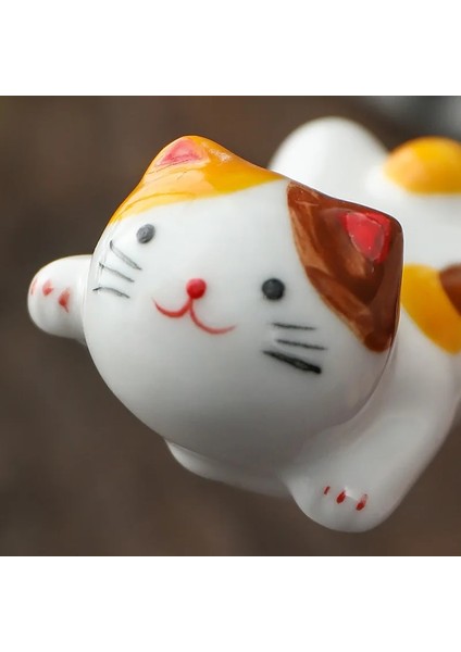 06 Japon Tarzı Sıraltı Seramik Sevimli Kedi Çubuk Tutucu Sofra Restoran Mutfak Için Basit Oval Kaşık Braketi Gereçler (Yurt Dışından)