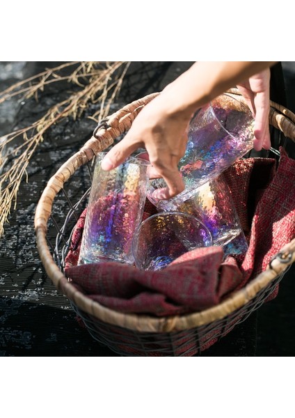 Lowball Altın Kenar L Gökkuşağı Kristal Cam Renkli Çekiç Kaplama Highball Bira Bardağı Iyon Kaplama Şarap Kokteyl Cam Kupa Kahve Fincanı Isıya Dayanıklı (Yurt Dışından) indirimleri