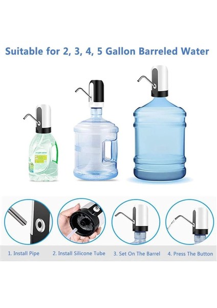 Siyah Taşınabilir Su Sebili Elektrikli Pompa USB Şarj Su Pompası 5 Galonluk Şişe Uzatma Hortumu ile Namlulu Su Araçları (Yurt Dışından) fırsatları