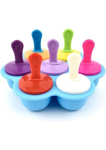 Mavi Yeni 7 Delik Silikon Popsicle Kalıp Dondurma Pops Kalıp Gıda Sınıfı Buz Yapıcı Bebek Maması Takviyesi Araçları Meyve Sarsıntı Aksesuarları (Yurt Dışından)