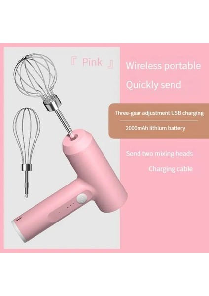 Pembe Kablosuz Elektrikli Yiyecek Mikseri Taşınabilir 3 Hız Yumurta Çırpıcı Pişirme Hamur Kek Krem Mikser Mutfak Gereçleri (Yurt Dışından)