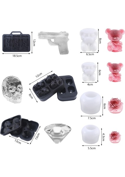 Elmas Faıs Du Kafatası Buz Kalıp 3D Elmas Tepsi Istiflenebilir Silikon Buz Kalıp Viski Kokteyl Içecek Buzlu Çay Bloom Gül (Yurt Dışından)