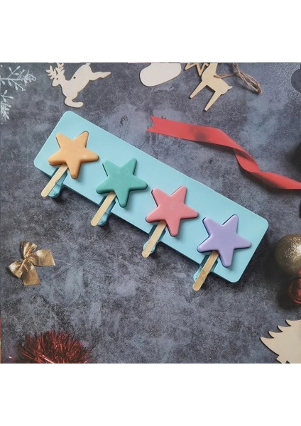 Mavi 4 Kaviteler Yıldız Dondurma Silikon Kalıp Dıy Karikatür Çikolata Jöle Bisküvi Pişirme Kalıp Kek Dekor Sabun Mum Yapımı Seti Hediyeler (Yurt Dışından) indirimleri