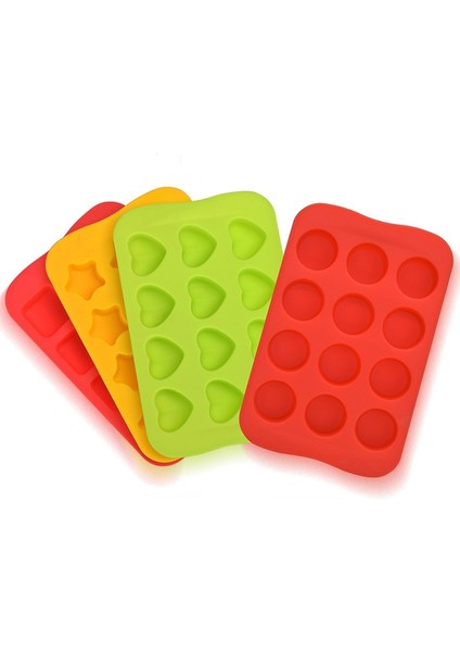 02S-KIRMIZI 12 Izgara Silikon Çikolata Kalıp Yaratıcı Yıldız/kalp/yuvarlak/kare Şekilli Buz Küpü Tepsi Fondan Kek Dekorasyon Kalıp (Yurt Dışından) fiyatları
