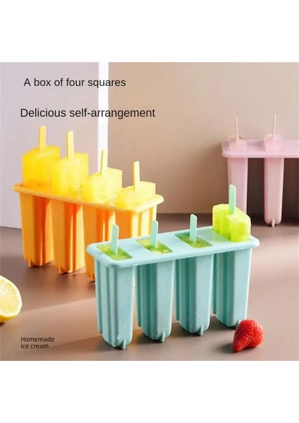 A03 4 Hücre Dondurma Popsicle Kalıp Dıy Dondurma Makinesi Ev Yapımı Buz Kutusu Yaz Çocuk Buz-Lolly Kalıp Buz Tepsisi Mutfak Alet (Yurt Dışından)