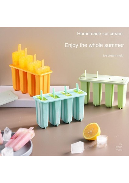 A03 4 Hücre Dondurma Popsicle Kalıp Dıy Dondurma Makinesi Ev Yapımı Buz Kutusu Yaz Çocuk Buz-Lolly Kalıp Buz Tepsisi Mutfak Alet (Yurt Dışından)
