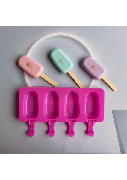 Gül Kırmızı 4 Delik Oval Küçük Silika Jel Dondurma Kalıp Popsicle Kalıp Dıy Buz Pop Ev Yapımı Tatlı Buzdolabı Suyu Popsicle Yapımı (Yurt Dışından) fiyatları