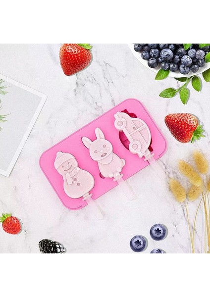 Kardan Adam Tavşan Pembe Yeniden Kullanılabilir Dıy Silikon Dondurma Kalıbı Popsicle Kalıp Kapaklı ve Çubuklu Sevimli Karikatür Hayvan Buz Pop Kalıp Yaz Sık Kullanılanları (Yurt Dışından)