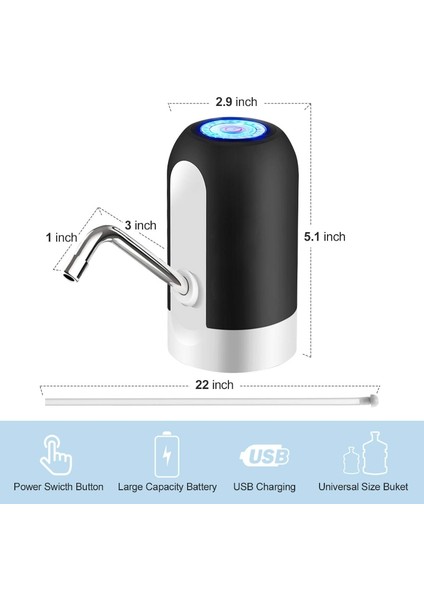 Siyah Su Şişesi Pompası USB Şarj Otomatik Elektrikli Su Sebili Pompası Su Şişesi Pompası Otomatik Anahtar Su Sebili (Yurt Dışından)
