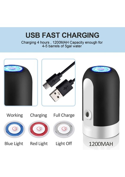 Siyah Su Şişesi Pompası USB Şarj Otomatik Elektrikli Su Sebili Pompası Su Şişesi Pompası Otomatik Anahtar Su Sebili (Yurt Dışından)