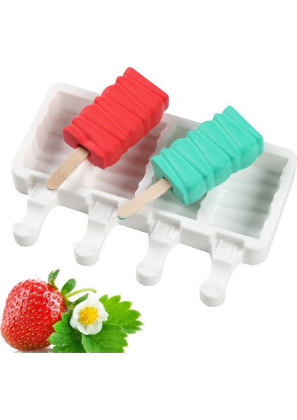 Ahşap Rengi Silikon Dondurma Kalıbı 4 Delik Popsicle Küp Makinesi Kalıp Çikolata Tepsisi Mutfak Alet Yemek Bar Ev Bahçe Pişirme Araçları (Yurt Dışından)