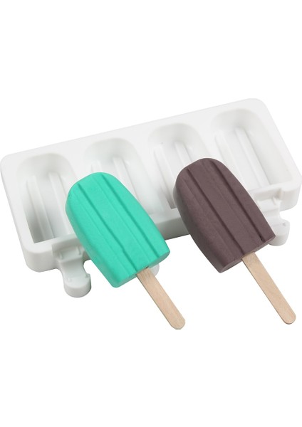 Ahşap Rengi Silikon Dondurma Kalıbı 4 Delik Popsicle Küp Makinesi Kalıp Çikolata Tepsisi Mutfak Alet Yemek Bar Ev Bahçe Pişirme Araçları (Yurt Dışından)