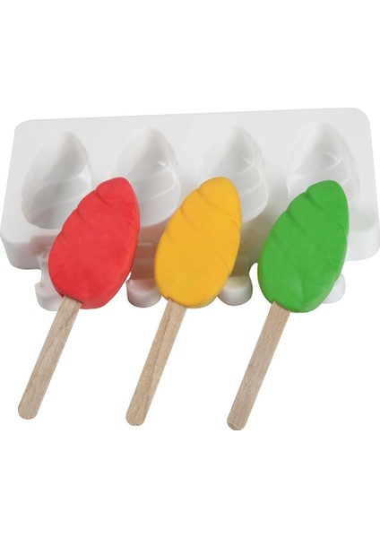 Ahşap Rengi Silikon Dondurma Kalıbı 4 Delik Popsicle Küp Makinesi Kalıp Çikolata Tepsisi Mutfak Alet Yemek Bar Ev Bahçe Pişirme Araçları (Yurt Dışından)