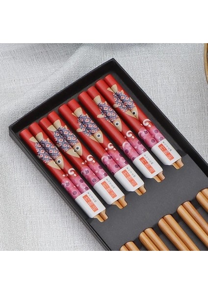 H 5 Çift 5 Çift Set Kullanımlık El Yapımı Bambu Japon Doğal Ahşap Çubuklarını Suşi Gıda Kedi Çiçek Çok Renkli Ahşap Çubuklarını (Yurt Dışından)