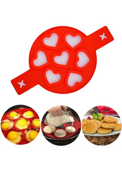 Kırmızı Yuvarlak Yedi Delikli Omlet Yapışmaz Yumurta Gözleme Halkası Kalıp Makinesi Gıda Sınıfı Silikon Mutfak Aletleri Yıldız Kalp Şeklinde Pişirme Aletleri (Yurt Dışından) fiyatları