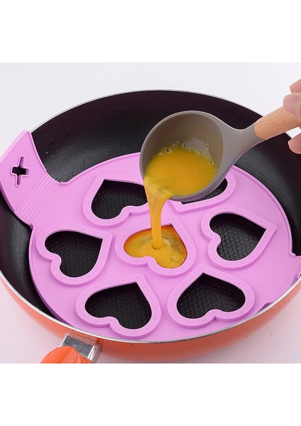 Kırmızı Yuvarlak Yedi Delikli Omlet Yapışmaz Yumurta Gözleme Halkası Kalıp Makinesi Gıda Sınıfı Silikon Mutfak Aletleri Yıldız Kalp Şeklinde Pişirme Aletleri (Yurt Dışından) indirimleri