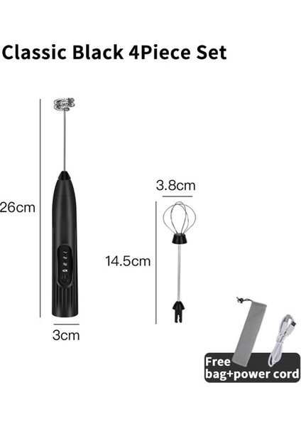 4 Adet Klasik Siyah Elektrikli Süt Köpürtücü Blender Kablosuz Kahve Çırpma Mikser El Yumurta Çırpıcı Cappuccino Frother Mikser USB Taşınabilir Mutfak Aletleri (Yurt Dışından)
