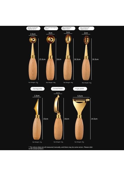 01 Havalandırma Deliği Oyma Bıçağı Modern Minimalist Ahşap Saplı Meyve Topu Kazıcı Dondurma Araçları 304 Paslanmaz Çelik Soyma Bıçağı (Yurt Dışından)