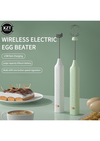 Yeşil El Elektrikli Süt Köpürtücü 3 Hız Yumurta Mikser USB Şarj Edilebilir Kahve Köpürtme Değnek Cappuccino Karıştırıcı Mutfak Çırpma Araçları (Yurt Dışından)