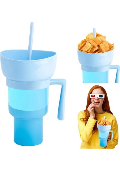 Degrade Mavi Yeni 2'si 1 Arada Aperatif Kasesi Içecek Pipetli Bardak Stadyum Tumbler Sıçramaya Dayanıklı Sızdırmaz Taşınabilir Aperatif Bardağı Yetişkinler Için Çocuk Sinema Gezisi (Yurt Dışından)