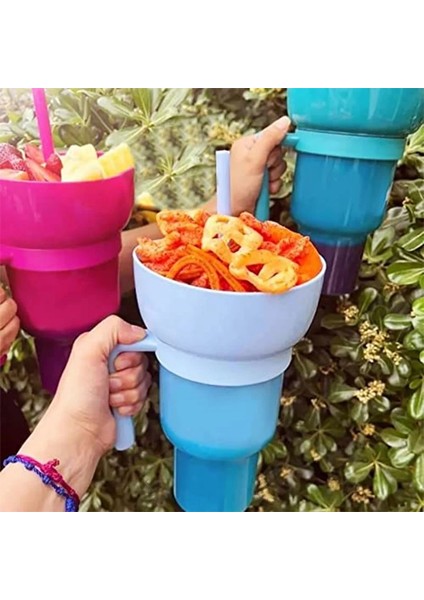 Degrade Mavi Yeni 2'si 1 Arada Aperatif Kasesi Içecek Pipetli Bardak Stadyum Tumbler Sıçramaya Dayanıklı Sızdırmaz Taşınabilir Aperatif Bardağı Yetişkinler Için Çocuk Sinema Gezisi (Yurt Dışından)