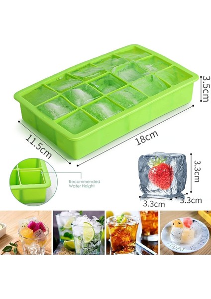 Nane Yeşili 15 Izgara Silikon Buz Küpü Kalıp Büyük Buz Tepsisi Kalıp Kapaksız Kare Buz Yapım Makinesi Dondurma Kalıp Dayanıklı Yaz Dondurma Araçları (Yurt Dışından) indirimleri