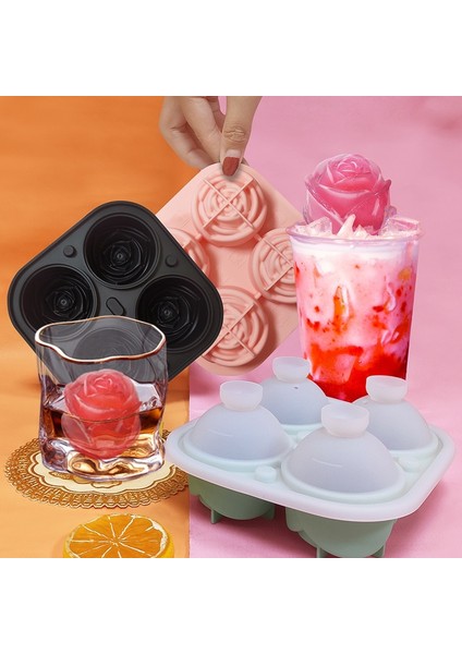 Şekil-A 3D Silikon Gül Şekli Buz Küpü Makinesi Dondurma Silikon Kalıp Buz Topu Makinesi Yeniden Kullanılabilir Viski Kokteyl Kalıp (Yurt Dışından)