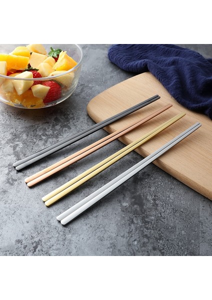 Altın 1 Çift Kore Tarzı Düz Yemek Çubukları Altın/gümüş/siyah 304 Paslanmaz Çelik Ayna Cilalı Yemek Çubukları Ev Sofra (Yurt Dışından)