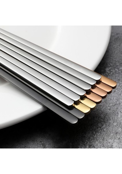 Altın 1 Çift Kore Tarzı Düz Yemek Çubukları Altın/gümüş/siyah 304 Paslanmaz Çelik Ayna Cilalı Yemek Çubukları Ev Sofra (Yurt Dışından) fiyatları