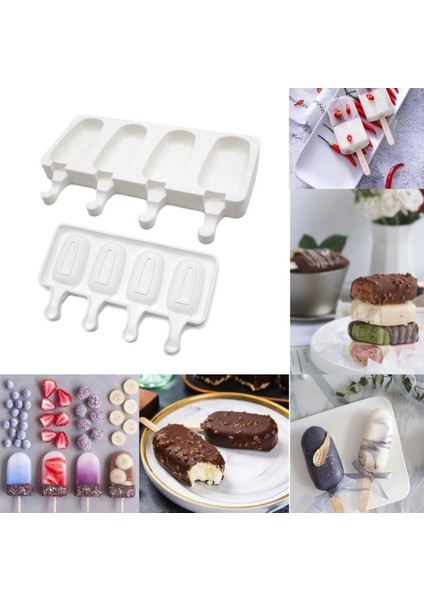 50 Adet Çubuk 4/8 Delik Silikon Dondurma Formları Popsicle Kalıpları Dıy Ev Yapımı Tatlı Dondurucu Meyve Suyu Buz Pop Küp Yapımcısı Kalıp Sopalarla (Yurt Dışından)